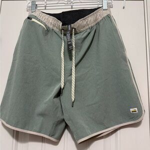 Vuori Sage Green Shorts with Cream Accents